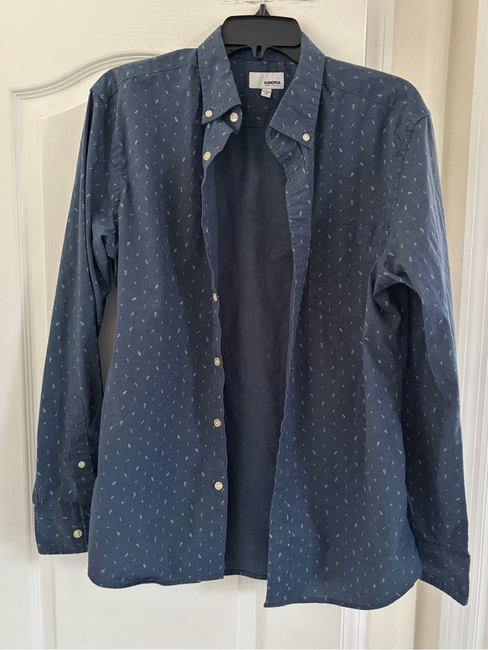 Sonoma Men’s Navy Button-Down Shirt with Tiny White Print